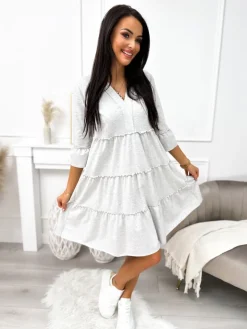 Szara Sukienka Oversize 11496-308-F|Modna Kiecka Fashion