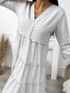 Szara Sukienka Oversize 11496-308-F|Modna Kiecka Fashion