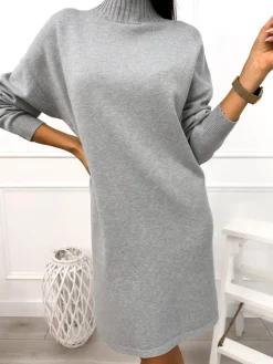 Szara Sweterkowa Tunika z Półgolfem 12956-23-C|Modna Kiecka Hot