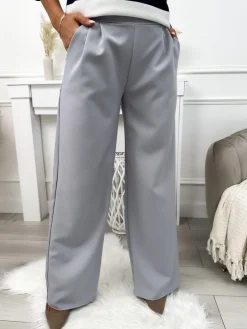 Szare Spodnie z Prostą Nogawką 11395-424-G|Modna Kiecka Fashion