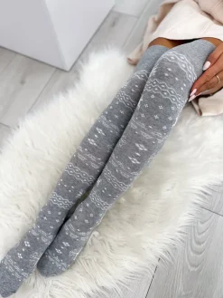 Szare Świąteczne Zakolanówki 10924-334-D|Modna Kiecka Fashion