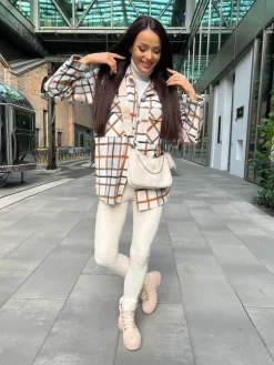 Szaro-Kremowa Koszula w Kratę 8846-218-C|Modna Kiecka Fashion