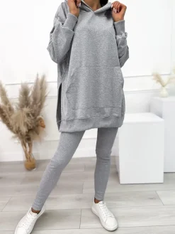 Szary Komplet Bluza Oversize + Legginsy 10450-203-G|Modna Kiecka Fashion