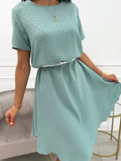 Szałwiowa Sukienka Oversize 13920-294-E|Modna Kiecka Discount