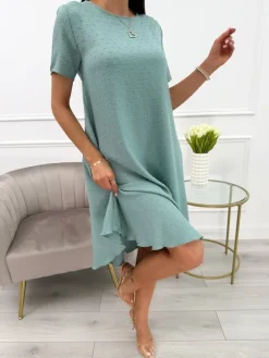 Szałwiowa Sukienka Oversize  13920-294-E|Modna Kiecka Discount