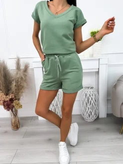 Szałwiowy Komplet Bluzka + Spodenki 12089-04-F|Modna Kiecka Discount