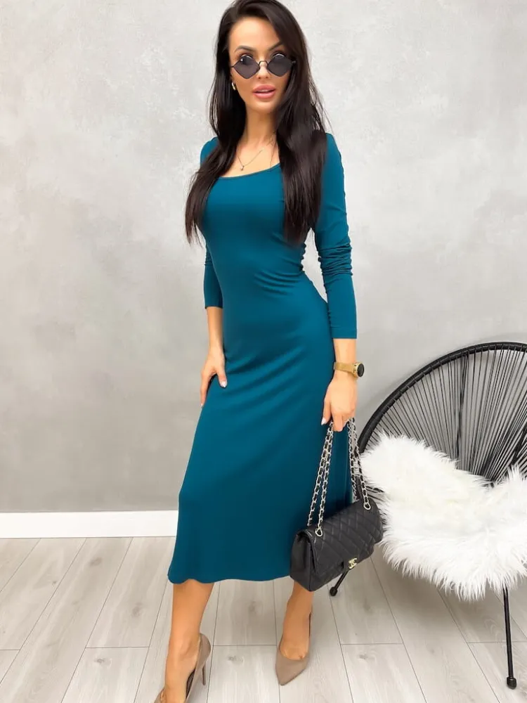 Turkusowa Sukienka Midi 13201-242-C|Modna Kiecka Online