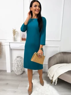 Turkusowa Sukienka z Kieszeniami 11372-219-L|Modna Kiecka Best