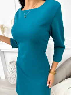 Turkusowa Sukienka z Kieszeniami 11372-219-L|Modna Kiecka Best