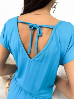 Turkusowa Sukienka z Kieszeniami 10228-235-C|Modna Kiecka Fashion