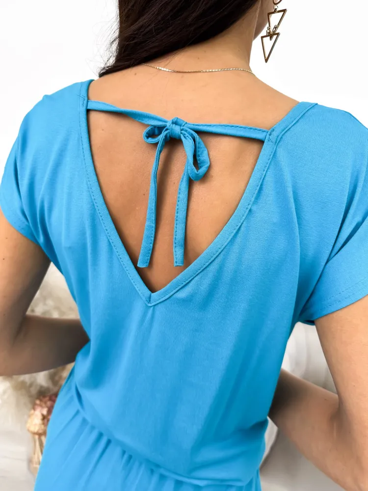 Turkusowa Sukienka z Kieszeniami 10228-235-C|Modna Kiecka Fashion