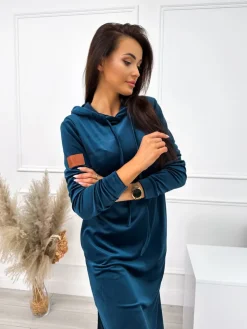 Turkusowa Sukienka z Naszywką 10617-264-C|Modna Kiecka New