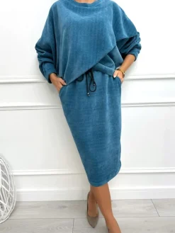 Turkusowy Komplet Bluza + Spódnica 12836-302-K|Modna Kiecka Online