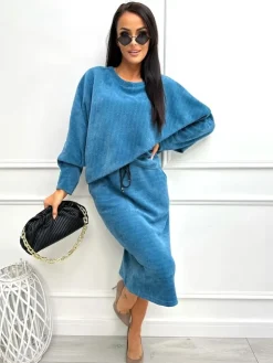 Turkusowy Komplet Bluza + Spódnica 12836-302-K|Modna Kiecka Online