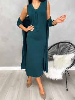 Turkusowy Komplet Sukienka + Kardigan 12877-101-H|Modna Kiecka New