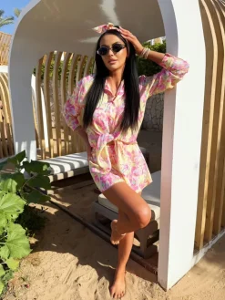 Żółty Komplet z Chustą w Kwiaty 14058-14-C|Modna Kiecka Outlet