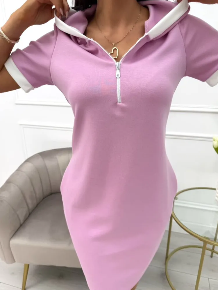 Wrzosowa Dresowa Sukienka z Kapturem i Kieszeniami 13784-173-G|Modna Kiecka Outlet