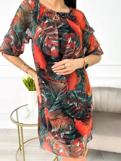 Wzorzysta Sukienka Hiszpanka  10043-511-Q|Modna Kiecka Discount
