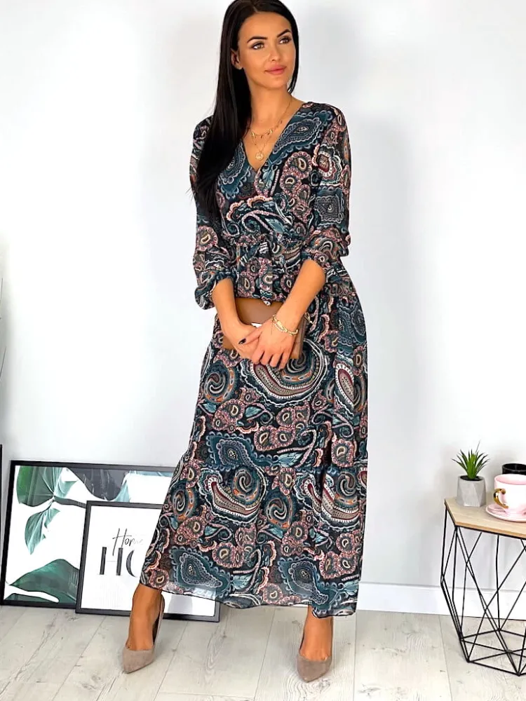 Wzorzysta Sukienka Maxi 11711-226-Q|Modna Kiecka Clearance