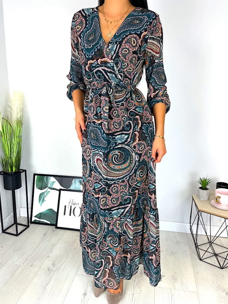Wzorzysta Sukienka Maxi 11711-226-Q|Modna Kiecka Clearance