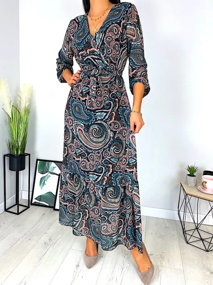 Wzorzysta Sukienka Maxi 11711-226-Q|Modna Kiecka Clearance