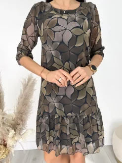 Wzorzysta Sukienka z Falbanką  11459-314-Q|Modna Kiecka Hot