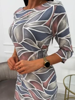Wzorzysta Sukienka z Kieszeniami 13734-89-Q|Modna Kiecka Fashion