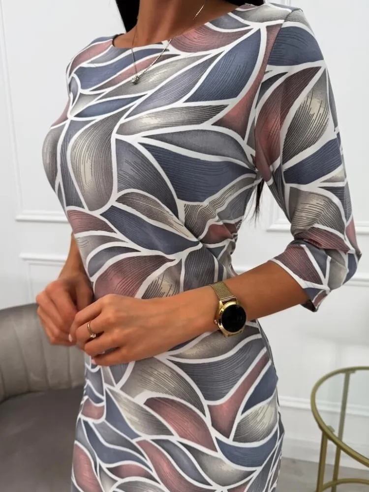 Wzorzysta Sukienka z Kieszeniami 13734-89-Q|Modna Kiecka Fashion