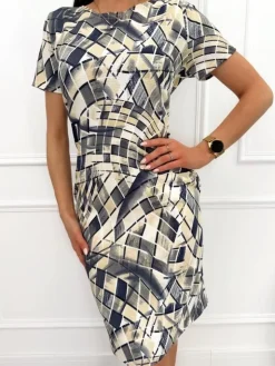 Wzorzysta Sukienka z Kieszeniami 13500-61-Q|Modna Kiecka Discount