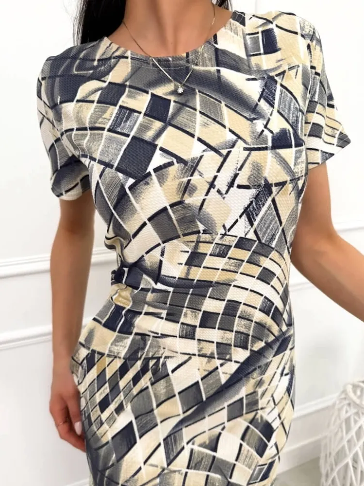 Wzorzysta Sukienka z Kieszeniami 13500-61-Q|Modna Kiecka Discount