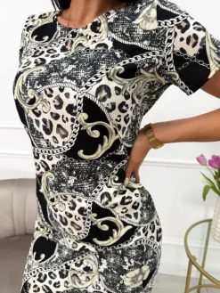 Wzorzysta Sukienka z Kieszeniami 13644-106-Q|Modna Kiecka Discount