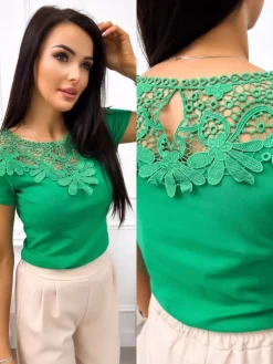 Zielona Bluzeczka z Haftem 11680-205-F|Modna Kiecka Sale