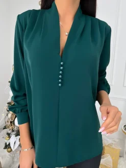 Zielona Bluzka z Guziczkami 9274-82-B|Modna Kiecka Sale