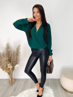 Zielona Bluzka z Guziczkami 9274-82-B|Modna Kiecka Sale