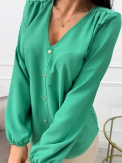 Zielona Bluzka z Guziczkami 13687-261-G|Modna Kiecka Sale