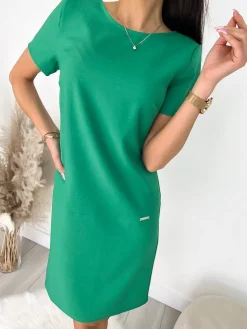 Zielona Klasyczna Sukienka 11720-138-G|Modna Kiecka Outlet