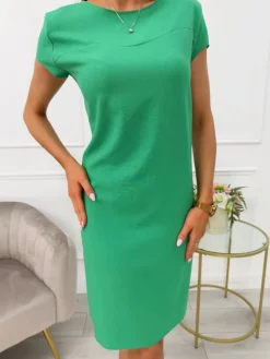 Zielona Klasyczna Sukienka 13552-141-G|Modna Kiecka Discount