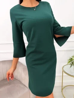 Zielona Klasyczna Sukienka 13514-118-G|Modna Kiecka Hot