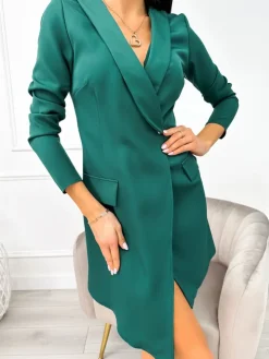 Zielona Marynarkowa Sukienka 11195-351-C|Modna Kiecka Fashion