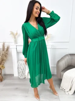 Zielona Plisowana Sukienka 11894-208-D|Modna Kiecka Outlet
