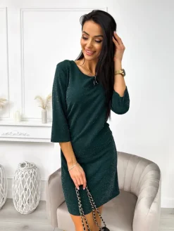 Zielona Połyskująca Sukienka 11203-356-F|Modna Kiecka Discount
