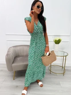 Zielona Sukienka Maxi w Drobne Kwiatki 13930-55-E|Modna Kiecka Sale