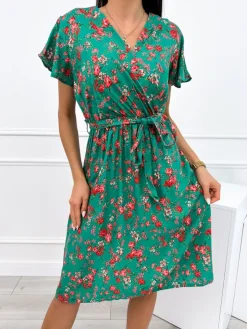 Zielona Sukienka w Kwiatki 12362-409-E|Modna Kiecka Sale