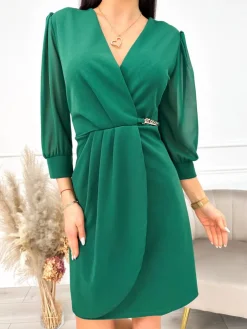 Zielona Sukienka z Łańcuszkiem 10085-292-B|Modna Kiecka Outlet