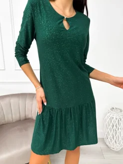 Zielona Sukienka z Falbanką 11154-237-D|Modna Kiecka Hot