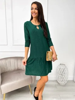 Zielona Sukienka z Falbanką 11154-237-D|Modna Kiecka Hot