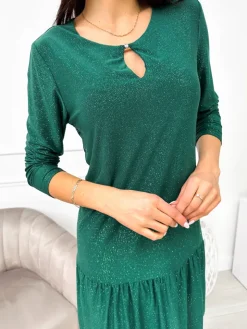 Zielona Sukienka z Falbanką 11154-237-D|Modna Kiecka Hot