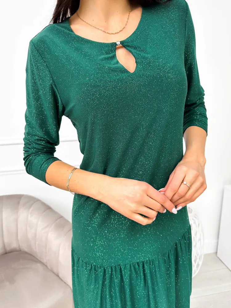 Zielona Sukienka z Falbanką 11154-237-D|Modna Kiecka Hot
