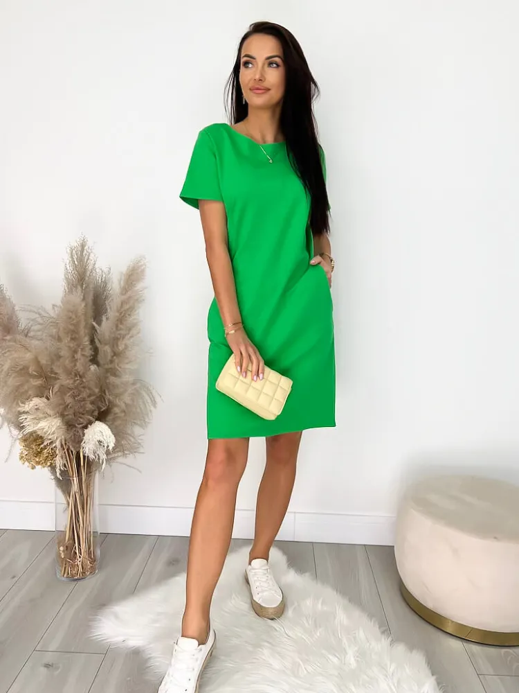 Zielona Sukienka z Kieszeniami 9472-185-G|Modna Kiecka Sale