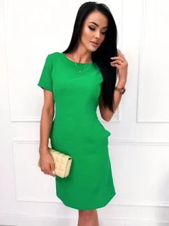 Zielona Sukienka z Kieszeniami 11936-297-L|Modna Kiecka Outlet